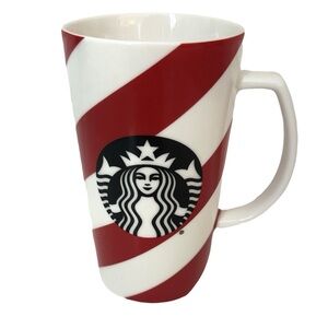 Starbucks 2016 Tall Red/White Stripes Ceramic 16 Ounce Mug with Handle